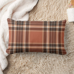 Cosy Burnt Orange Plaid Lumbar/Accent Pillow
