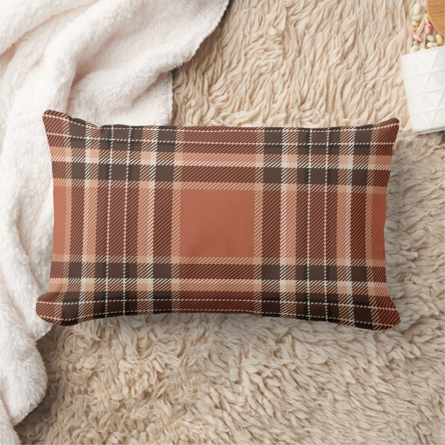 Cosy Burnt Orange Plaid Lumbar/Accent Pillow (Blanket)
