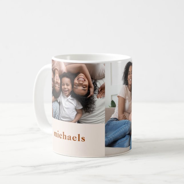 Cosy Burnt Orange Two Photo with Name Coffee Mug (Front Left)