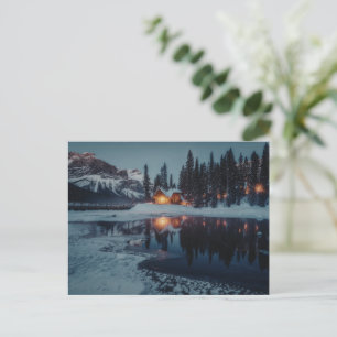 Cosy Cabin by Lake   Winter Mountain Photography Postcard