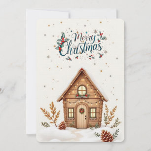 Cosy Cabin Christmas Card   Rustic Holiday 