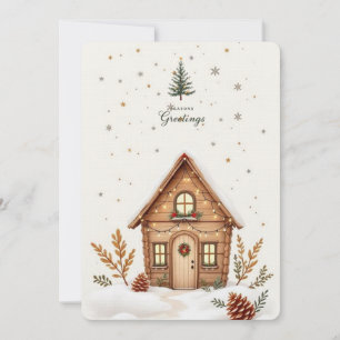 Cosy Cabin Christmas Card   Rustic Holiday 