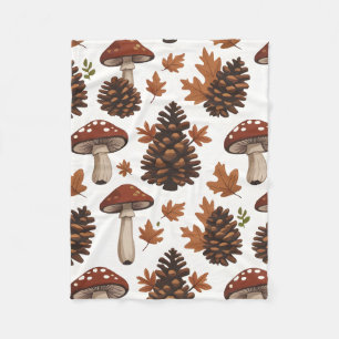 Cosy Cabin-Core Mushrooms & Pinecones Baby Blank Fleece Blanket