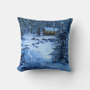"Cosy Cabin in the Snow" Pillow