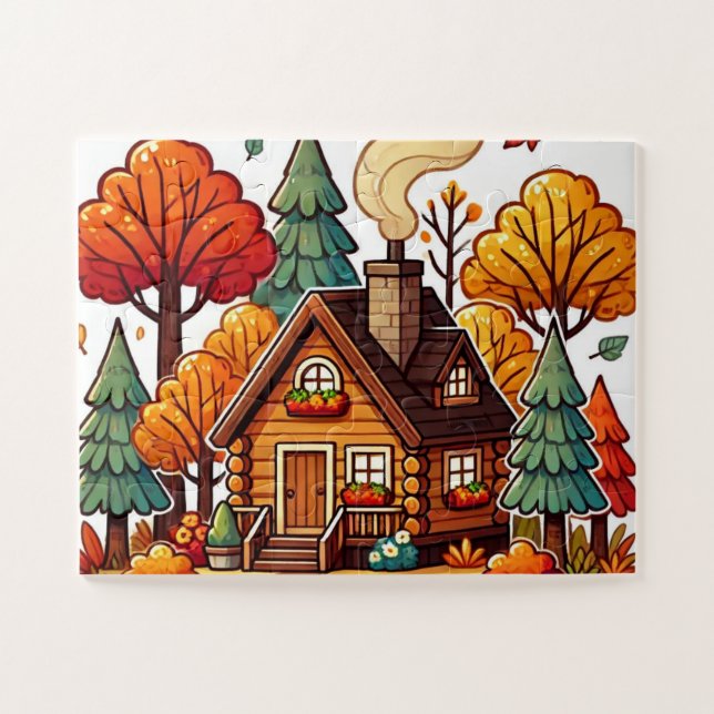 Cosy cabin in the woods in Autumn Jigsaw Puzzle (Horizontal)