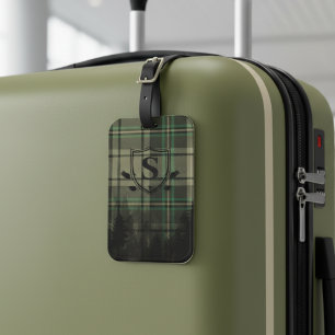 Cosy Cabin Plaid Pine Tree Silhouettes Monogram Luggage Tag