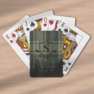 Cosy Cabin Plaid Pine Tree Silhouettes Monogram Playing Cards