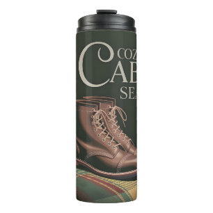 Cosy Cabin Season Heritage Boots Plaid Fall Art Thermal Tumbler