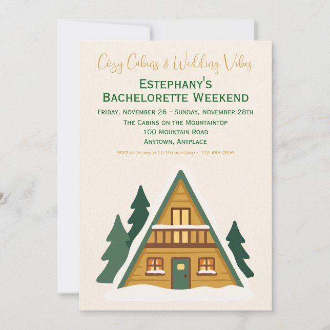 Cosy Cabins & Wedding Vibes Bachelorette Weekend Invitation (Front)
