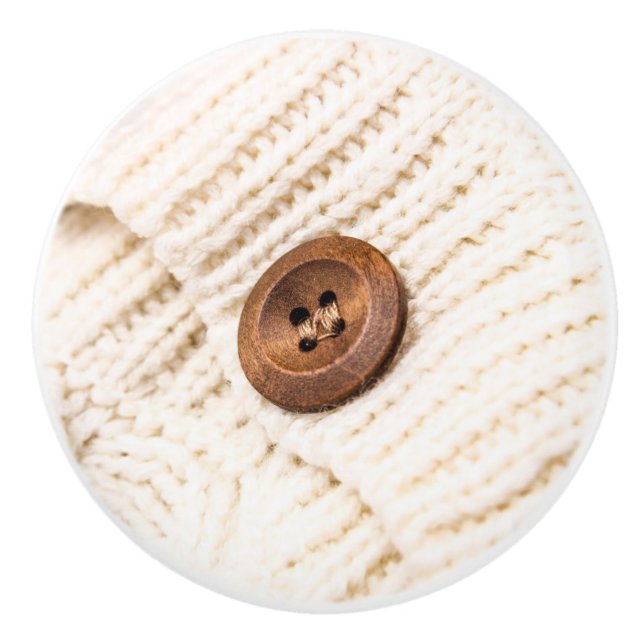 Cosy cable knit sweater button rustic brown cream  ceramic knob (Front)
