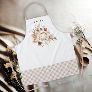 Cosy Cafe Latte Floral with Name Apron