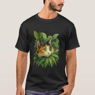 Cosy Calico Cat Mum Dad Leaves Romantic Painterly T-Shirt