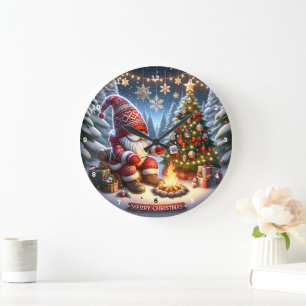 Cosy Campfire Gnome" - Festive Christmas Wall Large Clock