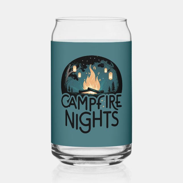 Cosy Campfire Nights Rustic Outdoor Adventure Can Glass (Front)
