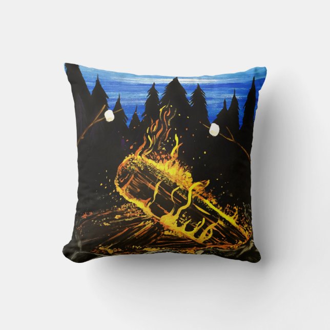 Cosy Campfire Sunset Forest Outdoor Adventure Cushion (Front)