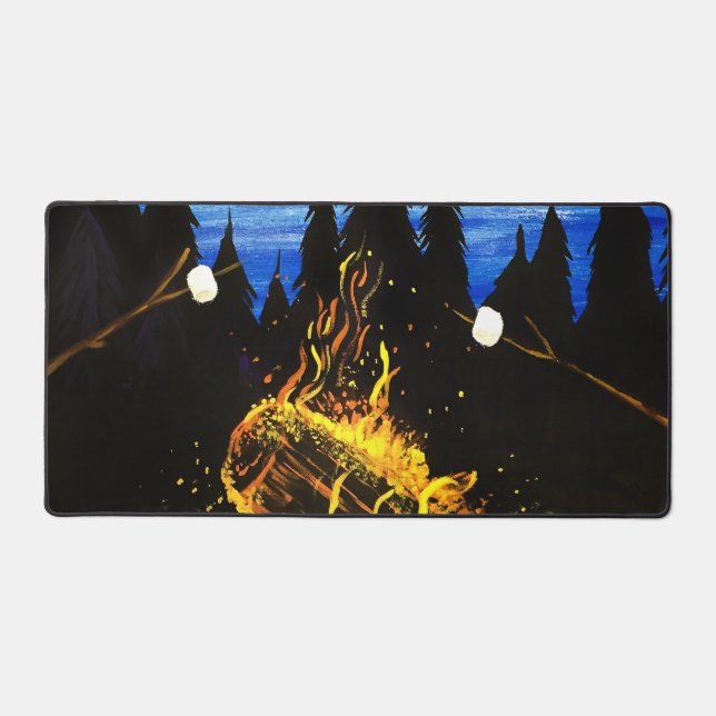 Cosy Campfire Sunset Forest Outdoor Adventure Desk Mat (Front)