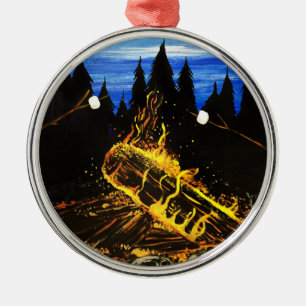 Cosy Campfire Sunset Forest Outdoor Adventure Metal Tree Decoration