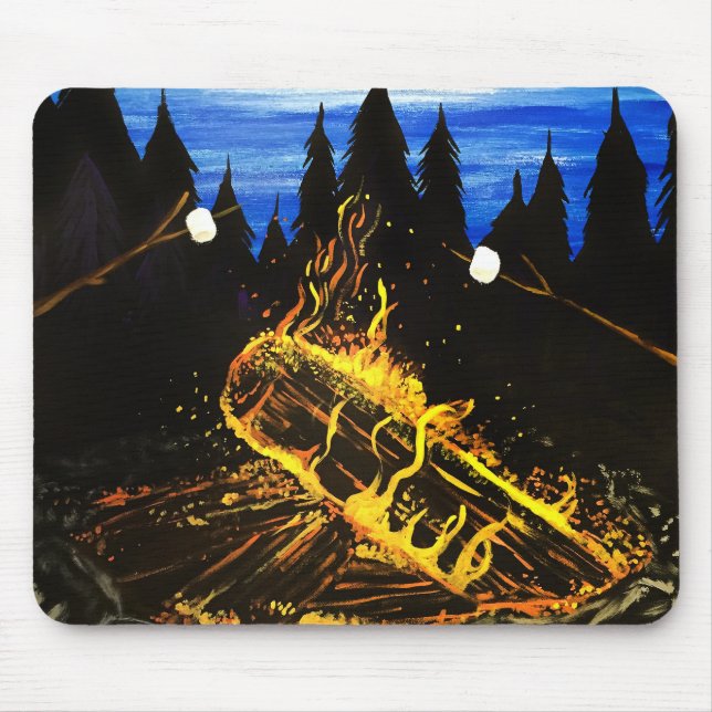 Cosy Campfire Sunset Forest Outdoor Adventure Mouse Pad (Front)