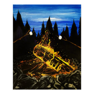 Cosy Campfire Sunset Forest Outdoor Adventure Wall Poster