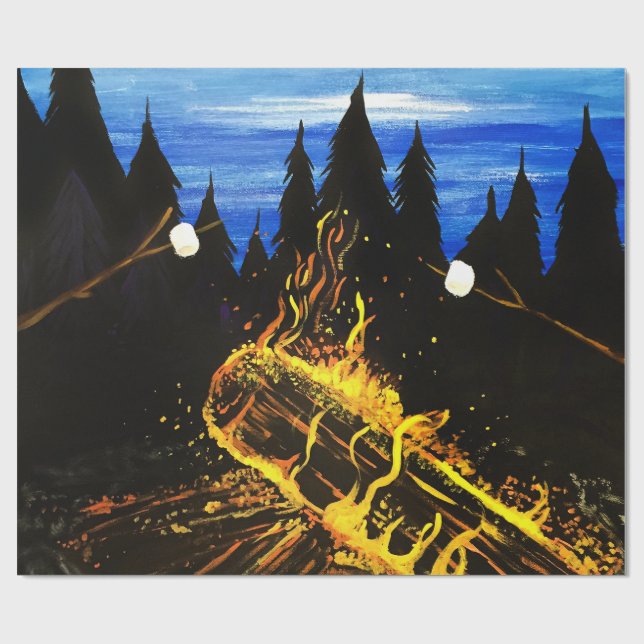 Cosy Campfire Sunset Forest Outdoor Adventure Wrapping Paper (Flat)