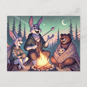Cosy Campfire Tales – Bunny & Bear Under the Stars Holiday Postcard
