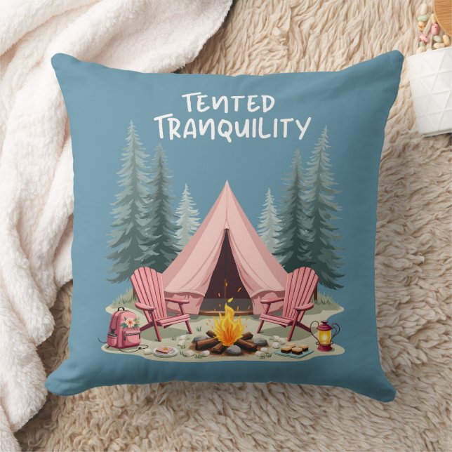 Cosy Camping Aesthetic Glamping Tent & Campfire Cushion (Blanket)