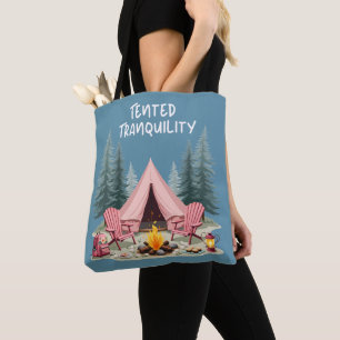 Cosy Camping Aesthetic Glamping Tent & Campfire Tote Bag