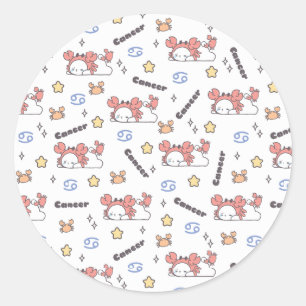 Cosy Cancer Constellation Bunny & Crab Zodiac Classic Round Sticker