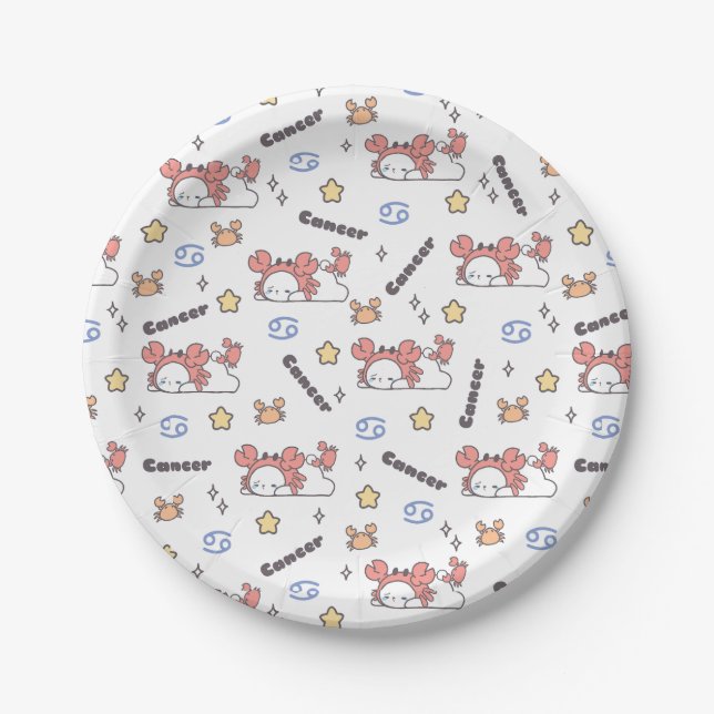 Cosy Cancer Constellation Bunny & Crab Zodiac  Paper Plate (Front)