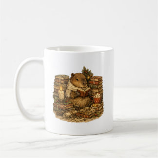 Cosy Capybara Reading Books Christmas Gift Coffee Mug