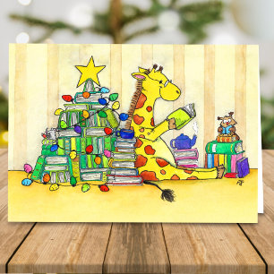 Cosy Cartoon Bookmas Giraffe Christmas Card