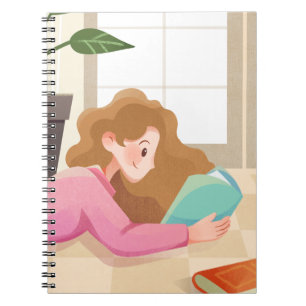 Cosy Cartoon Girl Reading Notebook Cover