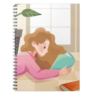 Cosy Cartoon Girl Reading Notebook Cover