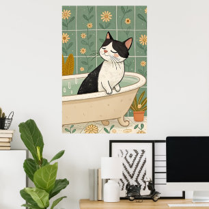 Cosy Cat Bath: Whimsical Relaxation Poster