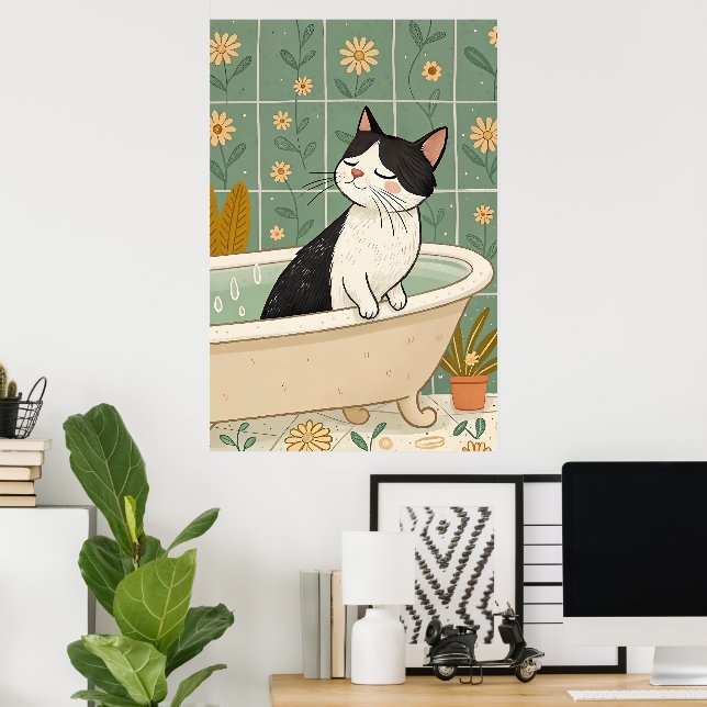 Cosy Cat Bath: Whimsical Relaxation Poster (Home Office)