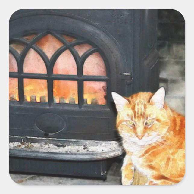 Cosy Cat By The Fire Sticker (Front)