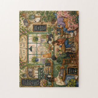 Cosy Cat Café Watercolor Jigsaw Puzzle | Whimsical