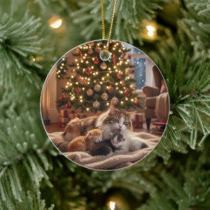 Cosy Cat Family Christmas Tree - Mama & Kitten Ceramic Tree Decoration