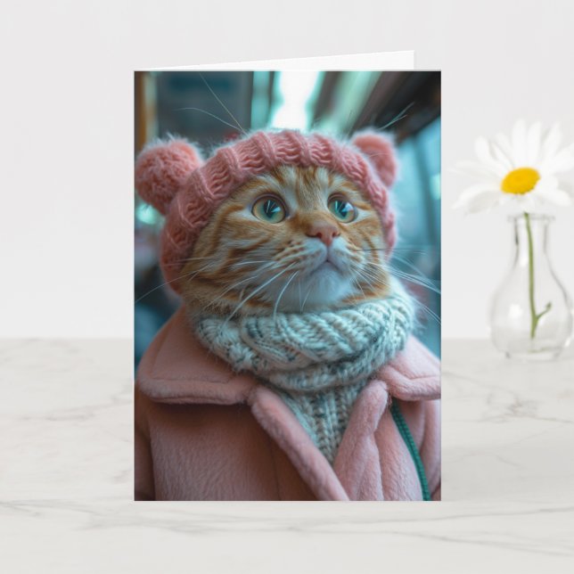 Cosy Cat Greeting Card (Small Plant)