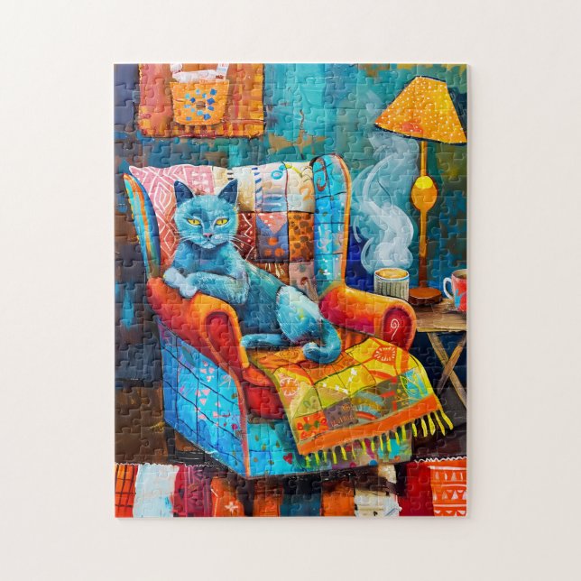 Cosy Cat in Armchair Jigsaw Puzzle (Vertical)