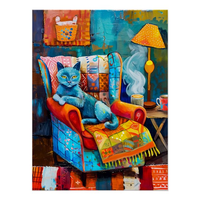 Cosy Cat in Armchair Poster (Front)