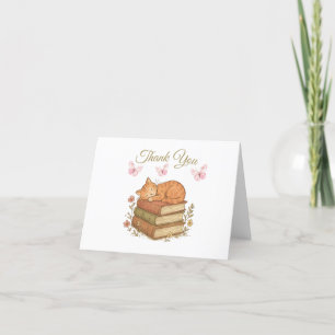 Cosy Cat on Books Thank You Card