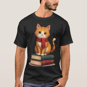 Cosy Cat Reading Books Autumn Scarf Vintage Travel T-Shirt