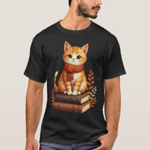 Cosy Cat Reading Nook - Autumn Watercolor Art for T-Shirt