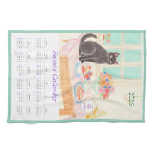 Cosy Cat Tea Party 2026 Calendar Tea Towel