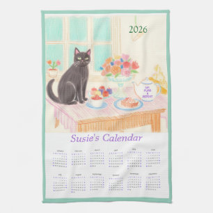 Cosy Cat Tea Party 2026 Calendar Tea Towel