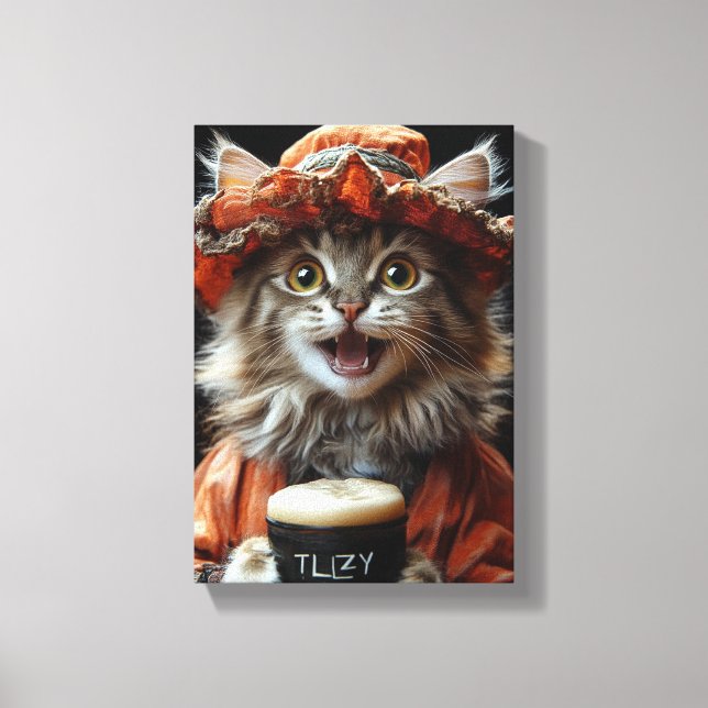 Cosy Cat with a Cup of Warmth - Relaxing Feline  Canvas Print (Front)