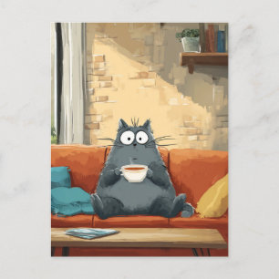 Cosy Cat with Coffee Postcard