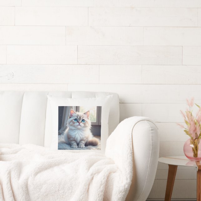 “Cosy Catnap – Cute Kitty Throw Pillow” Cushion (Couch)