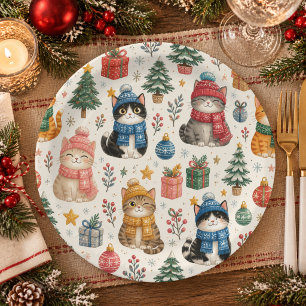 Cosy Cats in Preppy Winter Attire Paper Plate